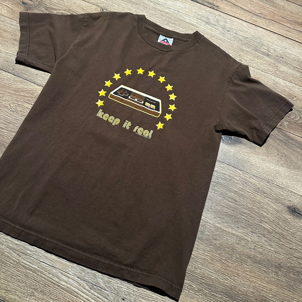 Vintage 2003 Nintendo Brown Keep It Real NES Controller T Shirt Men M